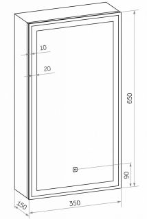 Зеркало-шкаф с подсветкой Art&Max Techno правый 35см белый AM-Tec-350-650-1D-R-DS-F